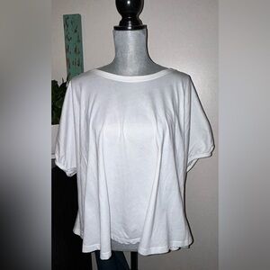 Anthropology White Tee with Bubble Sleeves